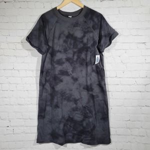 Old Navy Short Sleeve Fleece Black Tie Dye Sweatshirt Dress L Tall NWT